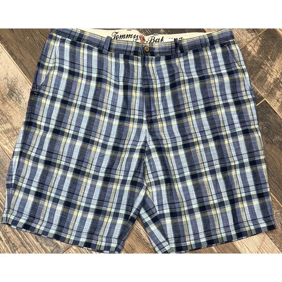 Tommy Bahama Shorts Mens Blue Plaid Linen Blend Casual Size 38‎ - Picture 1 of 6
